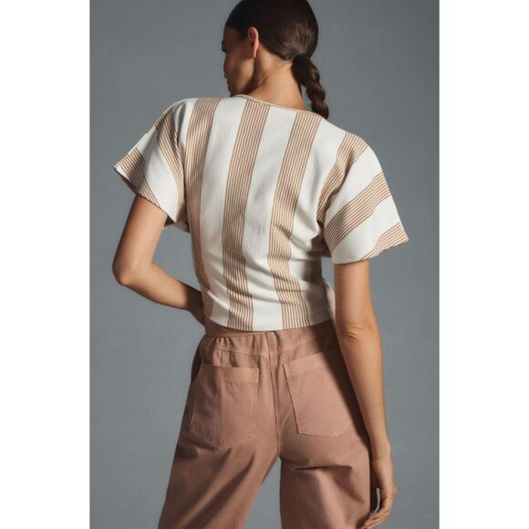 Anthropologie Bishop + Young Bishop + Young Twist-Front Top Sand Color Size XS - Picture 2 of 6